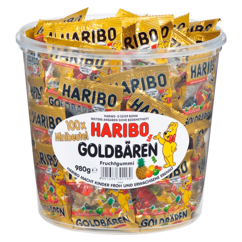 Haribo Fruchtgummi Goldbären Minibeutel 100x9,8g, 980g
